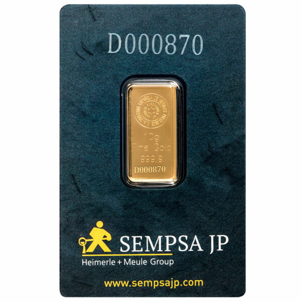 SEMPSA 10 Gram Gold Bar Packaged, sold through Silver Stonks