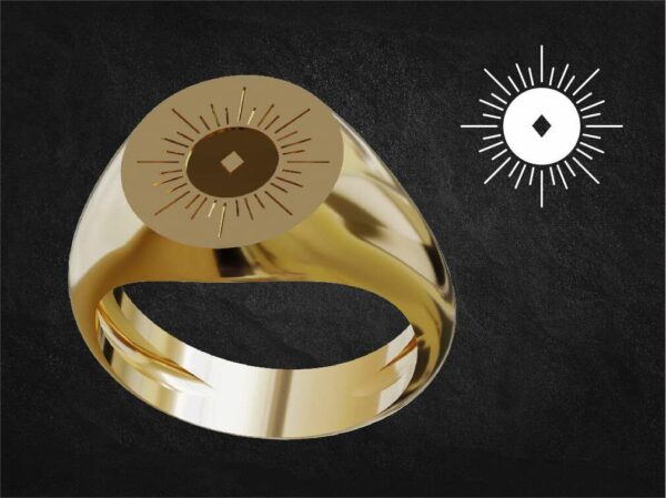 18k gold Silver Stonks Ancient Sun Circle Signet Ring