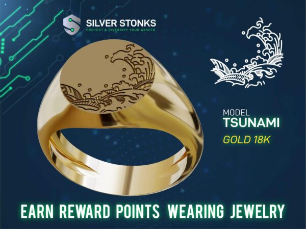 Silver Stonks Tsunami Circle Signet Ring 18k Gold