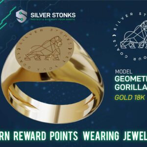 Silver Stonks Geometric Gorilla Circle Signet Ring 18k Gold