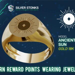 Silver Stonks Ancient Sun Circle Signet Ring 18k Gold