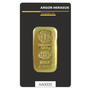 100 gram gold bar Argor-Heraeus Cast